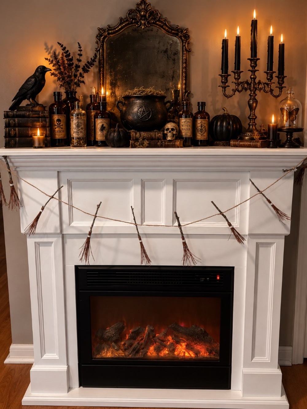 Handmade Witches Brooms Garland Halloween Decor